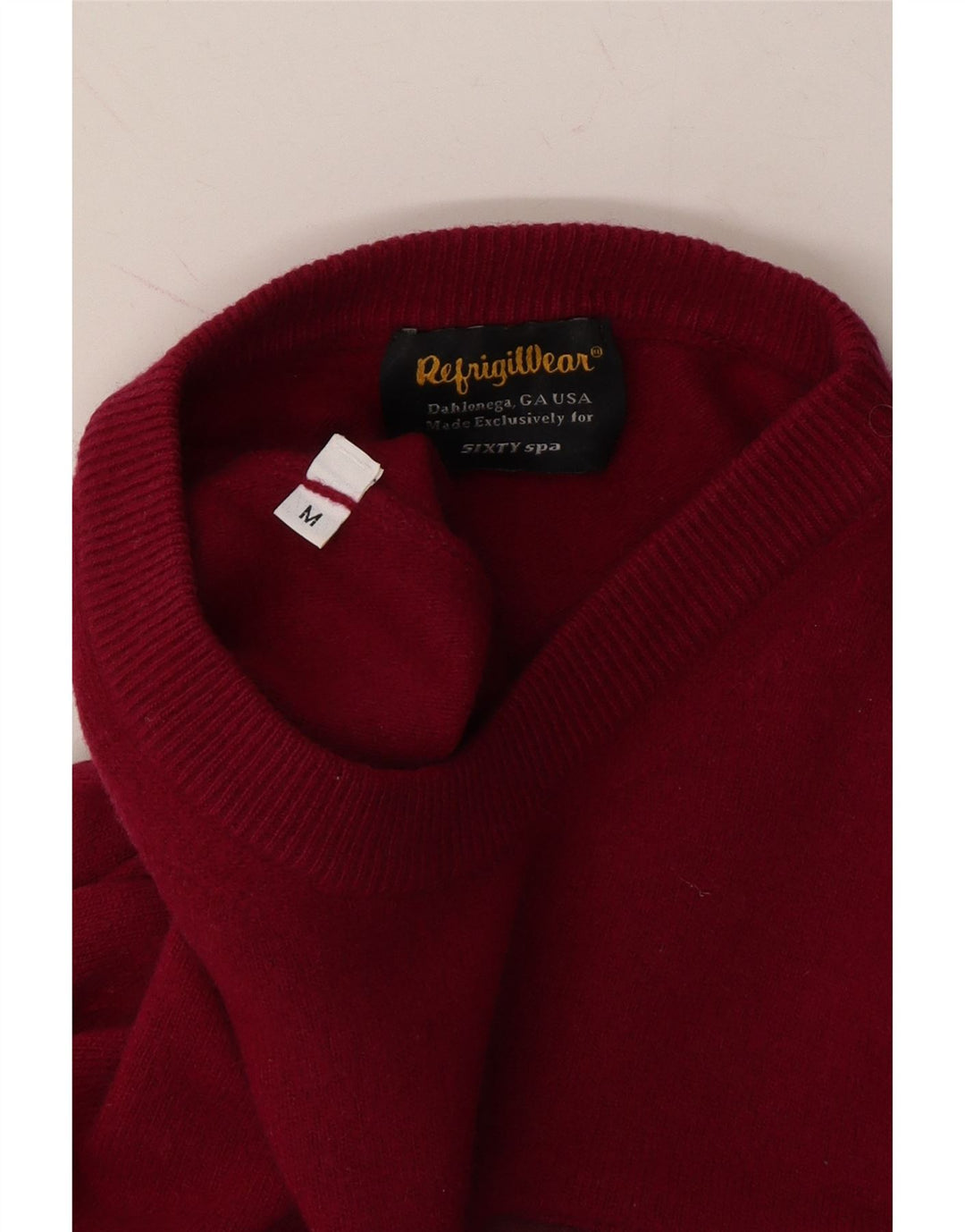 REFRIGIWEAR Mens Crew Neck Jumper Sweater Medium Burgundy Wool Vintage Refrigiwear and Second-Hand Refrigiwear from Messina Hembry 