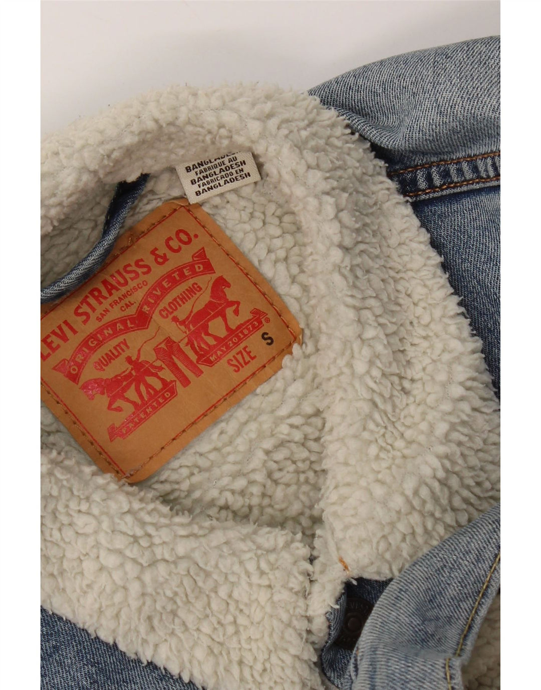 Jaqueta jeans masculina Sherpa Levi's UK 36 algodão azul pequeno