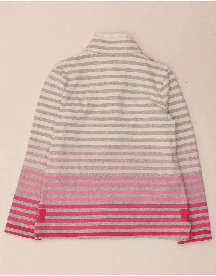 Suéter feminino Joules com gola e botão UK 12 listrado cinza médio