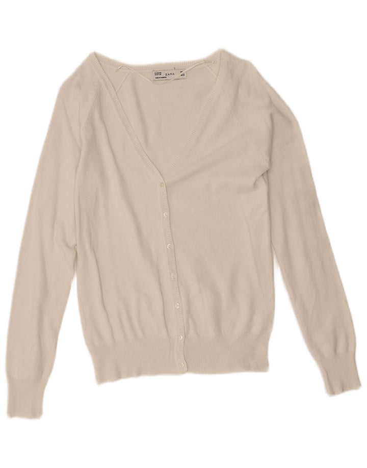 Suéter cardigã feminino Zara Reino Unido 10 pequeno algodão branco
