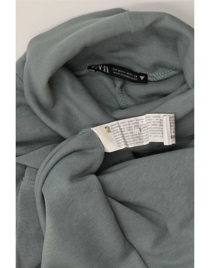 Vestido feminino Zara manga 1/2 manga UK 14 algodão azul médio