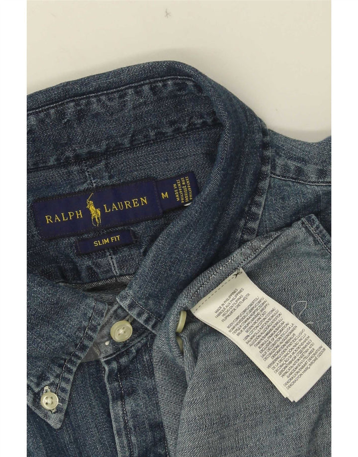 Camisa jeans masculina Ralph Lauren Slim Fit algodão azul médio