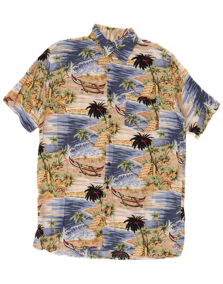 Camisa masculina de manga curta Randy River tamanho 39/40 azul médio viscose havaiana