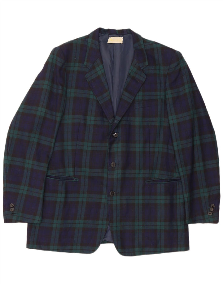Jaqueta Blazer Masculina AQUASCUTUM com 3 Botões Reino Unido 40 Grande Azul Marinho Xadrez