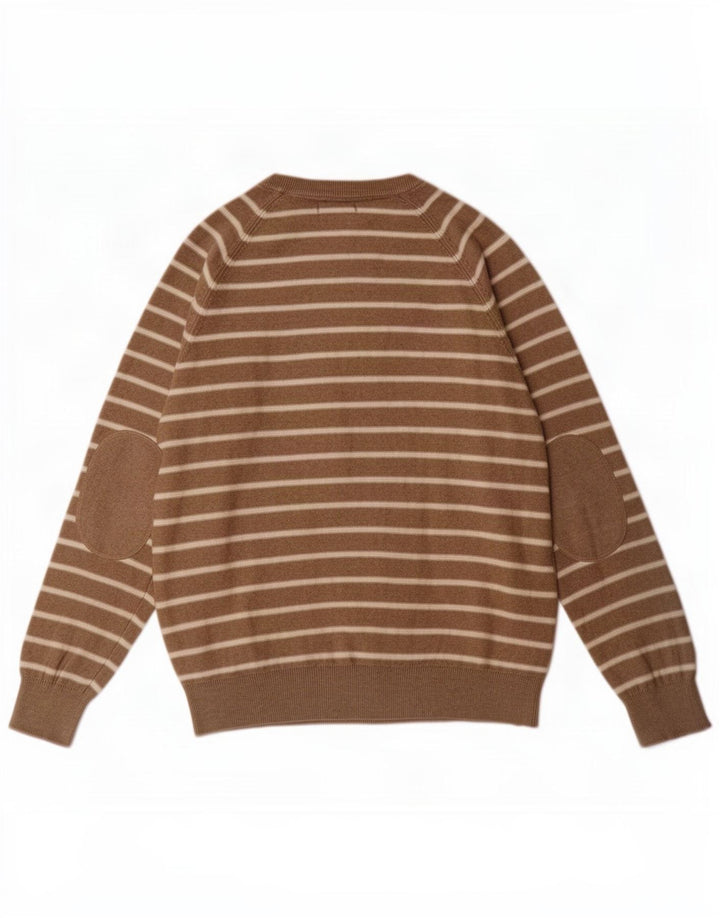 Suéter masculino Marks & Spencer com gola canoa listrado bege médio