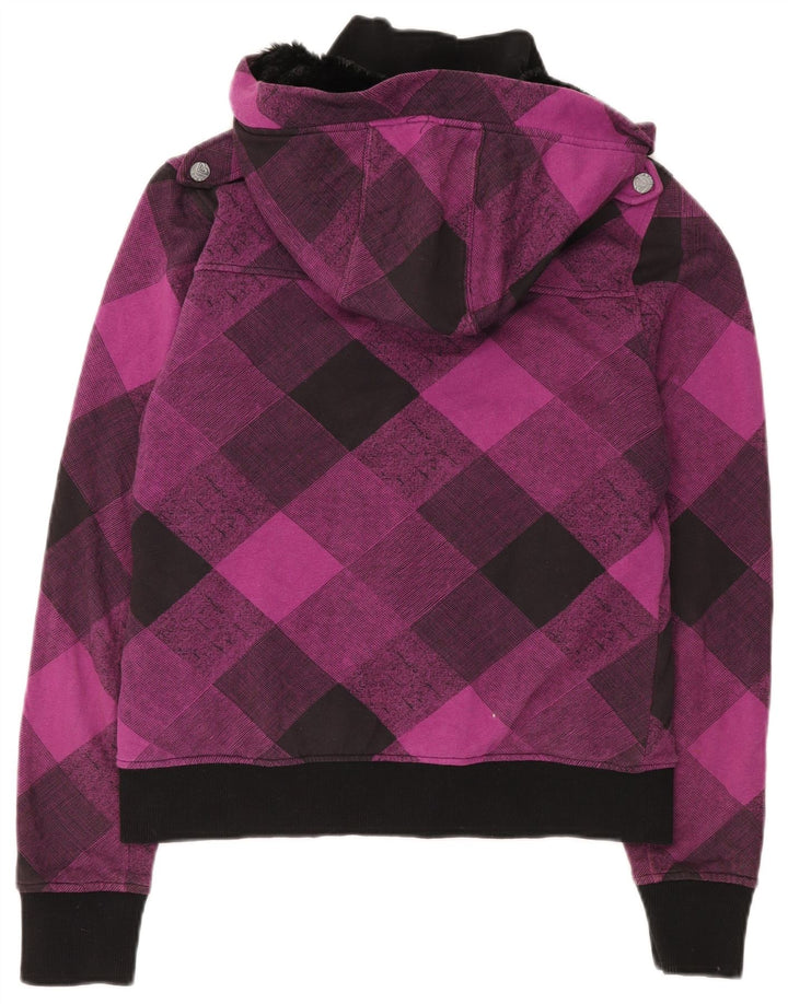 Jaqueta bomber feminina Roxy com capuz Reino Unido 12 algodão xadrez médio roxo