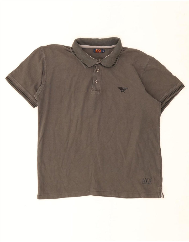 Camisa polo masculina Avirex grande algodão listrado cinza