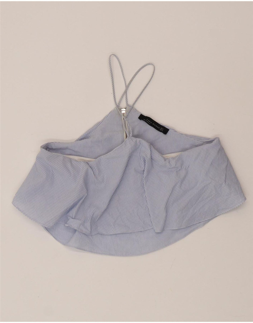 Zara Womens Crop Halter Top UK 12 Médio Azul Listrado