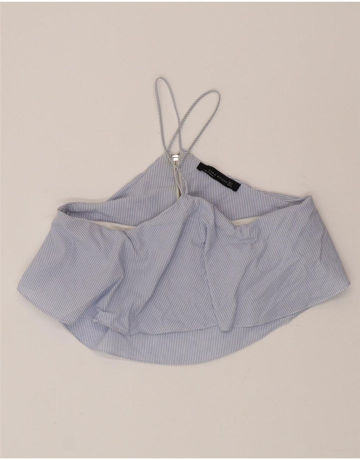 Zara Womens Crop Halter Top UK 12 Médio Azul Listrado