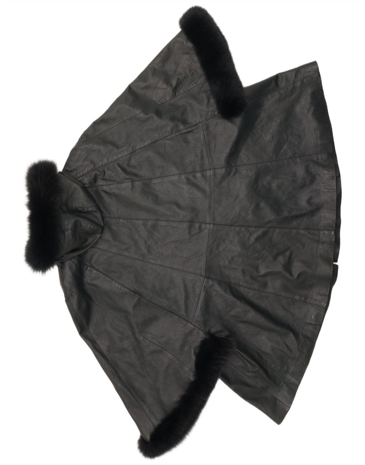 Casaco poncho feminino de couro com capuz SAKI Reino Unido 10 couro verde pequeno