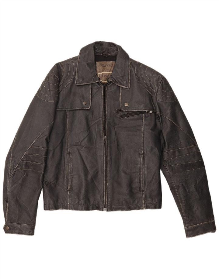Jaqueta de couro masculina vintage IT 52 XL preta