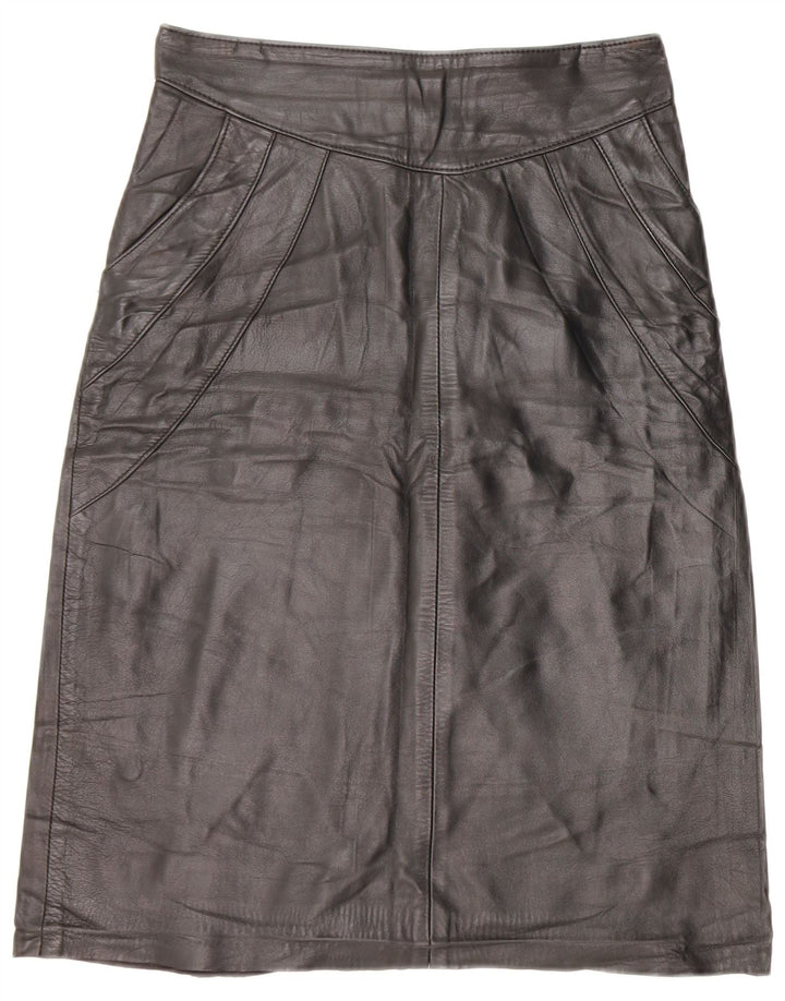 Saia de couro feminina vintage IT 42 médio W26 couro preto