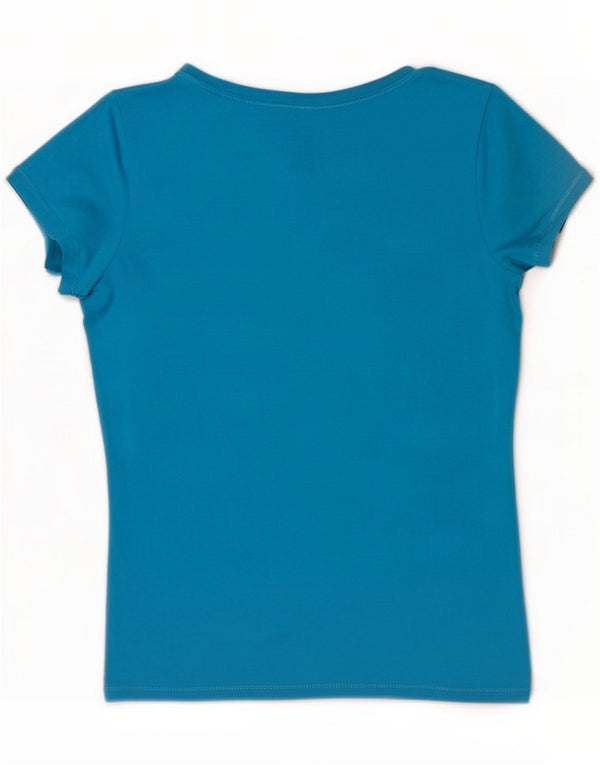 EUA Polo Ass. Camiseta feminina top UK 14 algodão azul médio