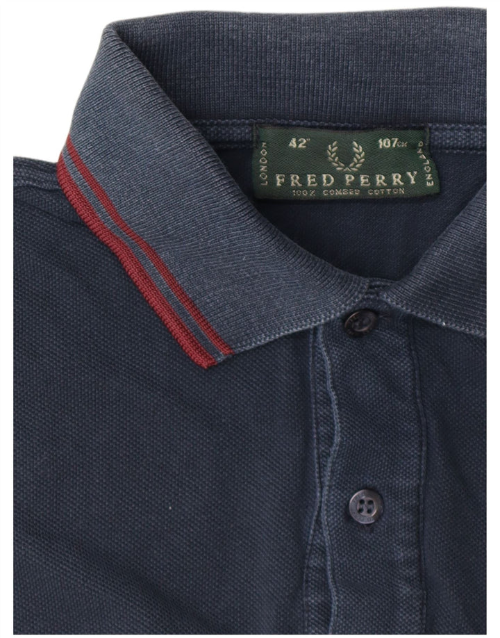 Camisa polo masculina de manga comprida Fred Perry de algodão azul marinho médio