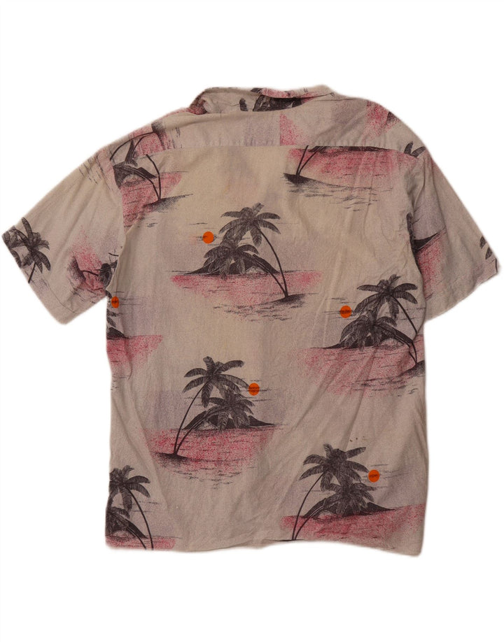 Camisa masculina havaiana de manga curta VINTAGE de algodão floral bege grande