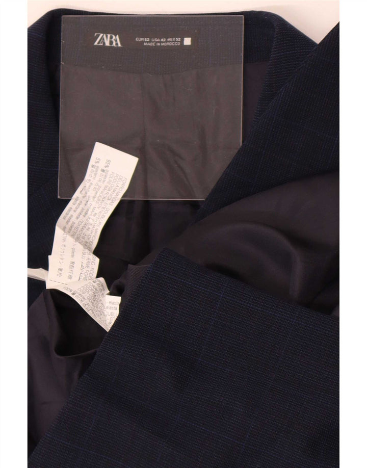 Jaqueta blazer masculina Zara com 2 botões UE 52 grande poliéster xadrez azul marinho