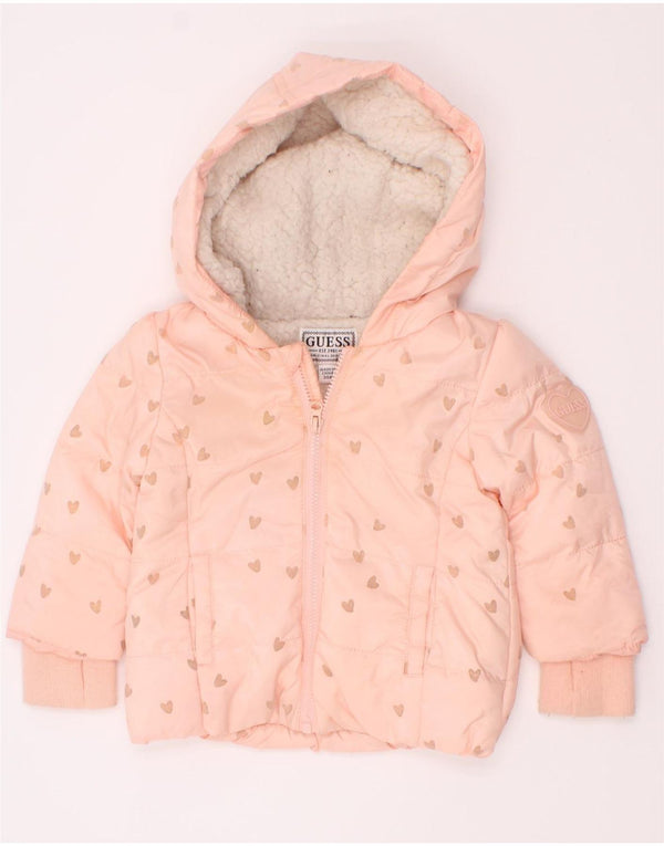 Guess Casaco acolchoado com capuz para meninas de 3 a 6 meses de poliéster manchado rosa