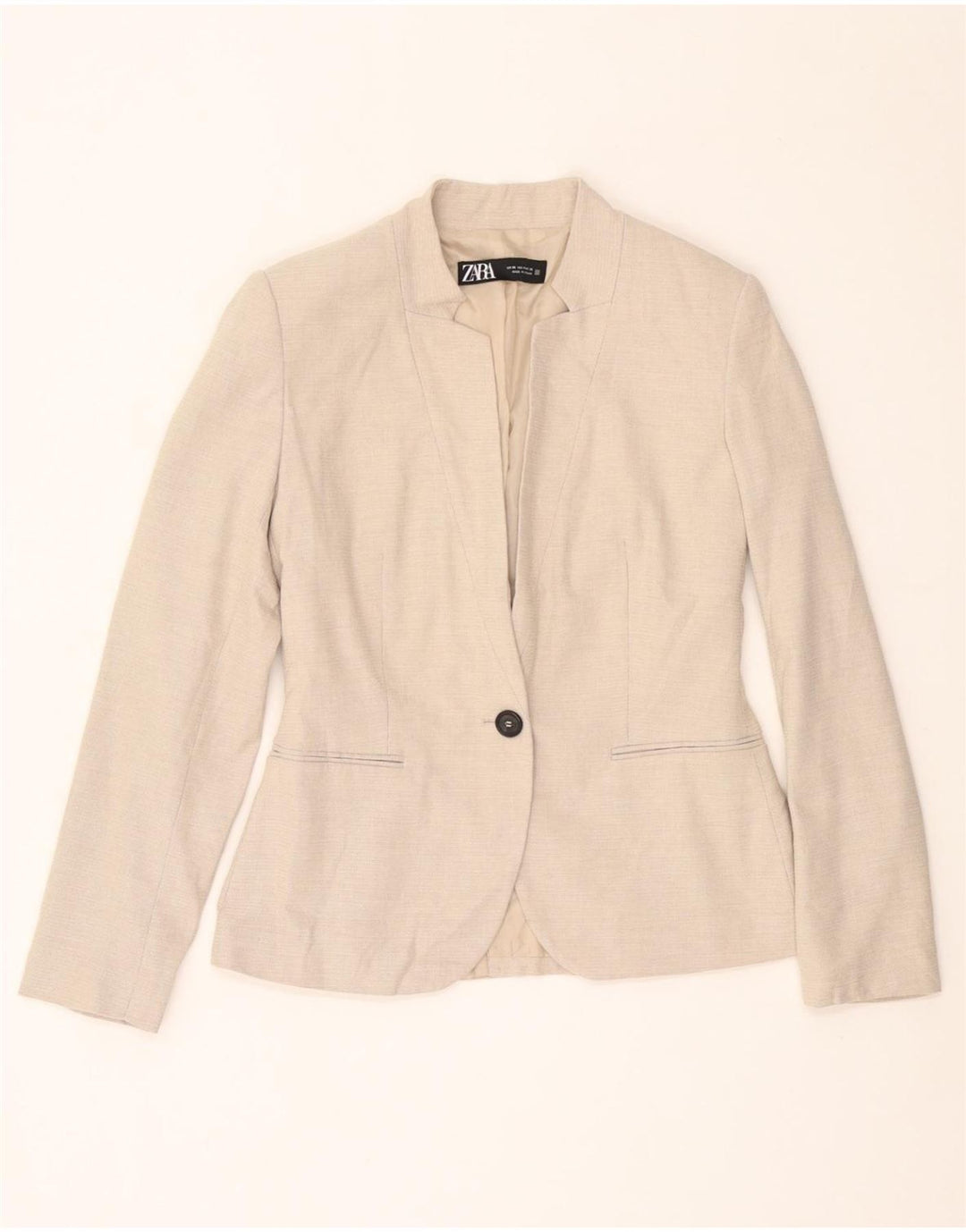 Jaqueta blazer feminina ZARA com 1 botão EU 36 XS bege poliéster