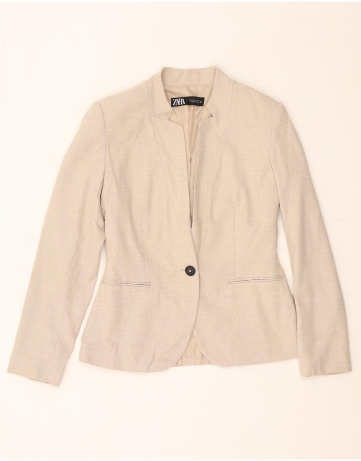 Jaqueta blazer feminina ZARA com 1 botão EU 36 XS bege poliéster