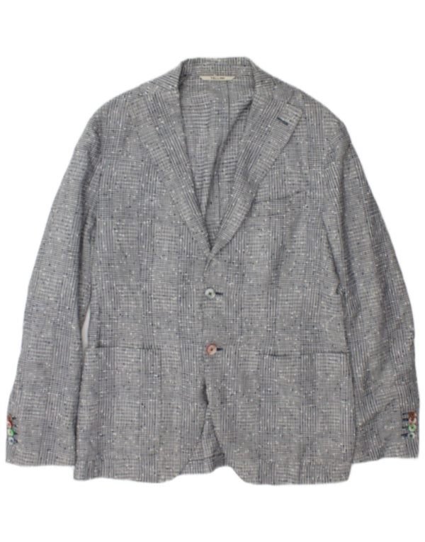 Jaqueta blazer masculina Tellini com 2 botões IT 50 grande linho xadrez cinza