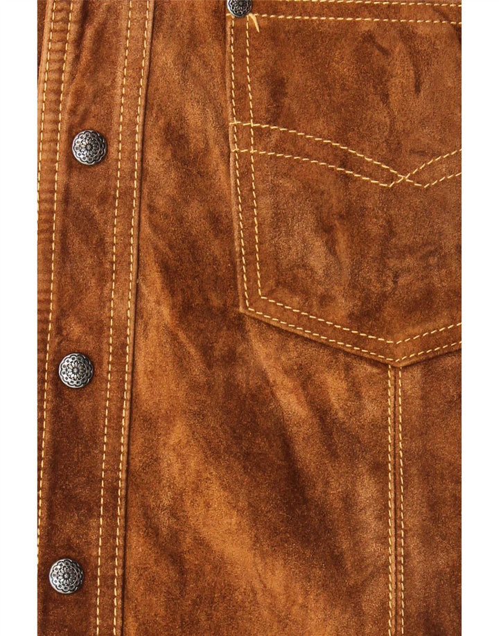 Colete masculino vintage de camurça UK 36 pequeno marrom