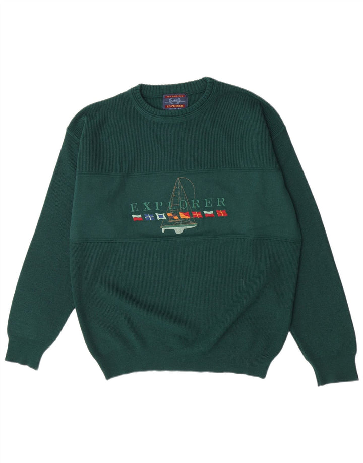 Suéter masculino Explorer com gola redonda e gola redonda IT 50 lã verde médio