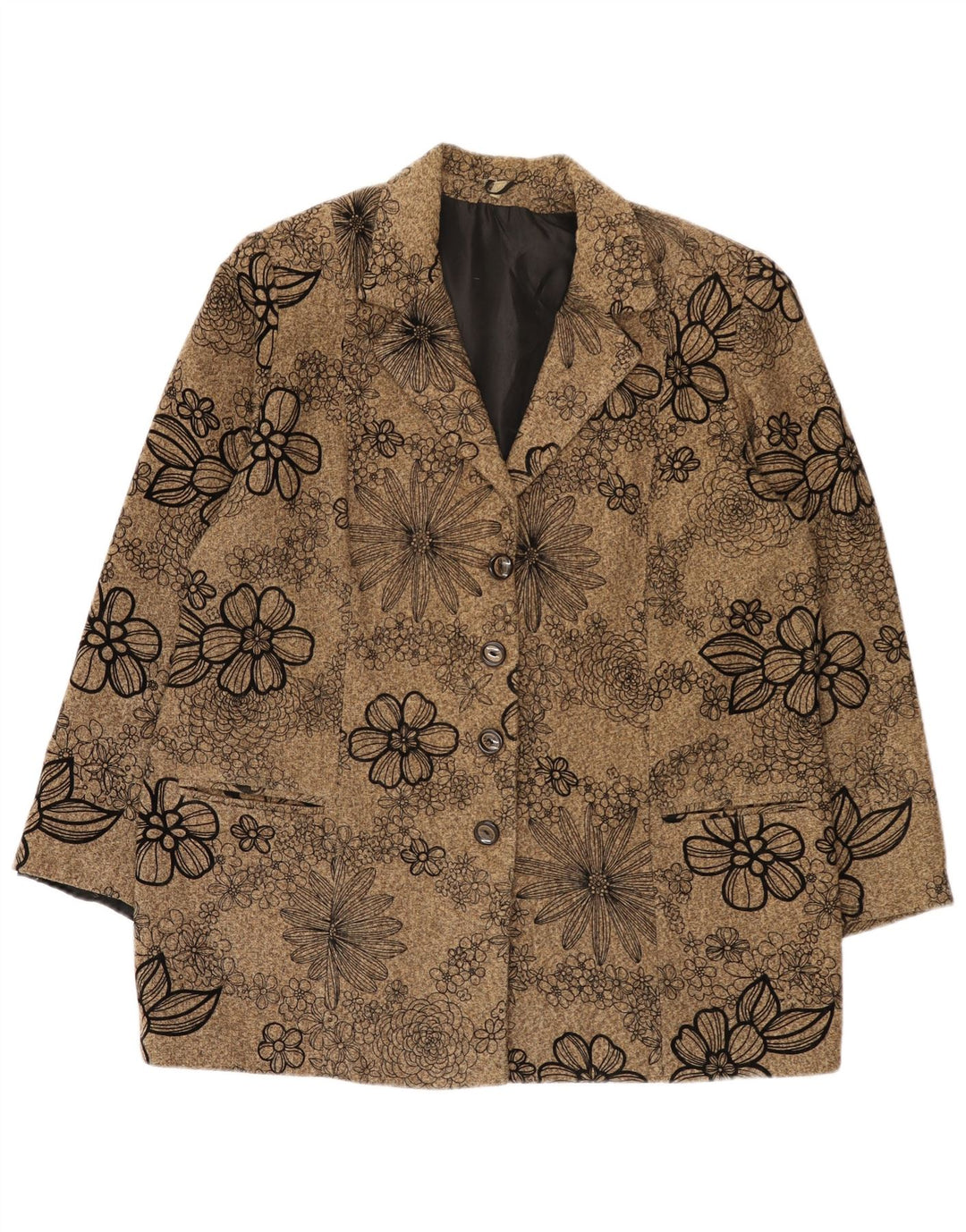 Jaqueta blazer feminina vintage com 4 botões IT 56 4XL marrom floral