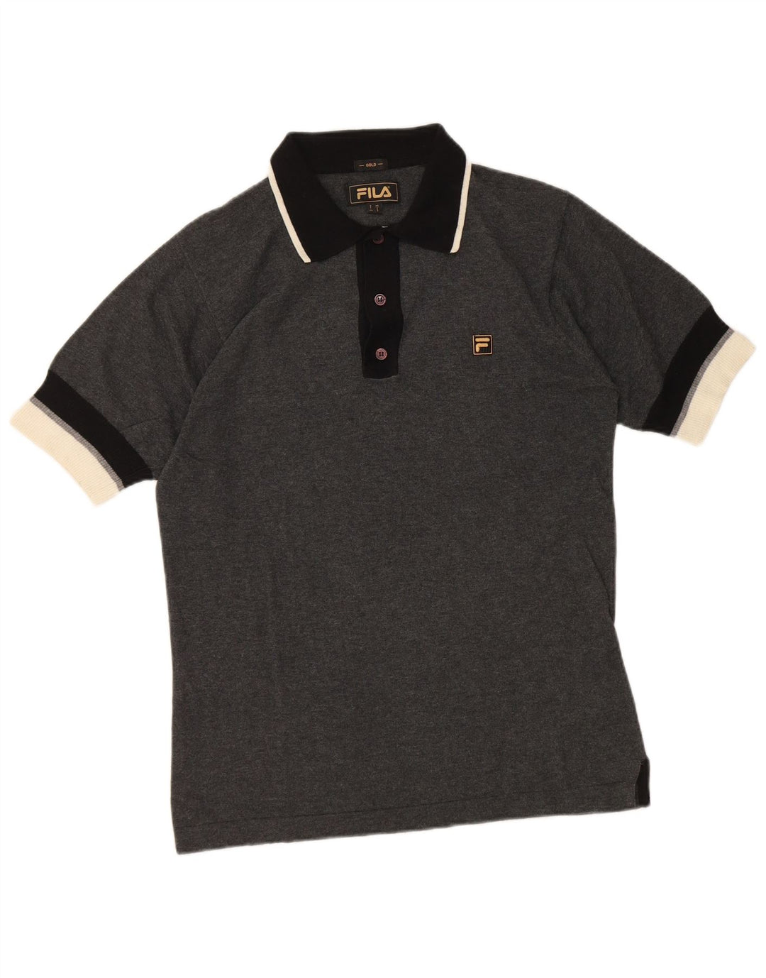 Camisa polo masculina Fila pequena cinza colorblock algodão