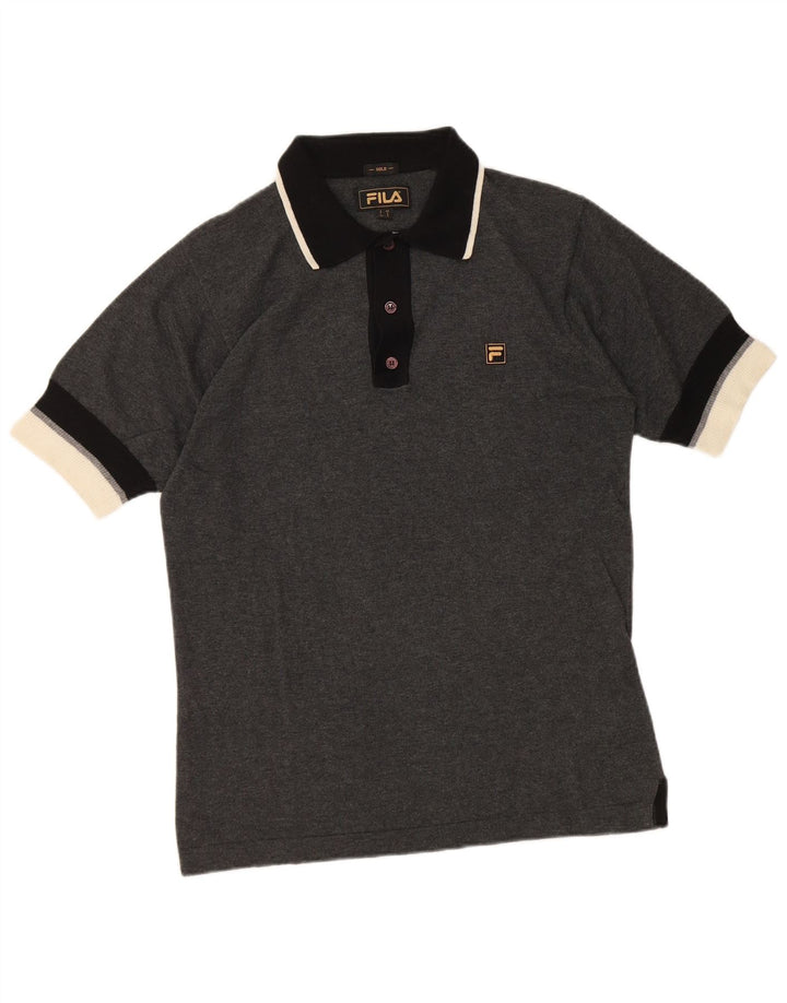 Camisa polo masculina Fila pequena cinza colorblock algodão