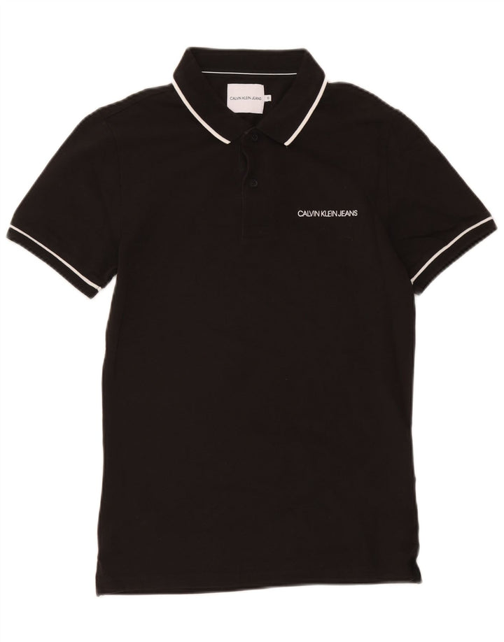 Camisa polo masculina Calvin Klein Jeans pequena de algodão preto