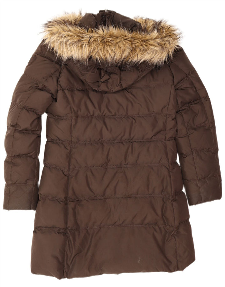 Casaco acolchoado com capuz feminino Tommy Hilfiger Reino Unido 14 poliéster marrom médio