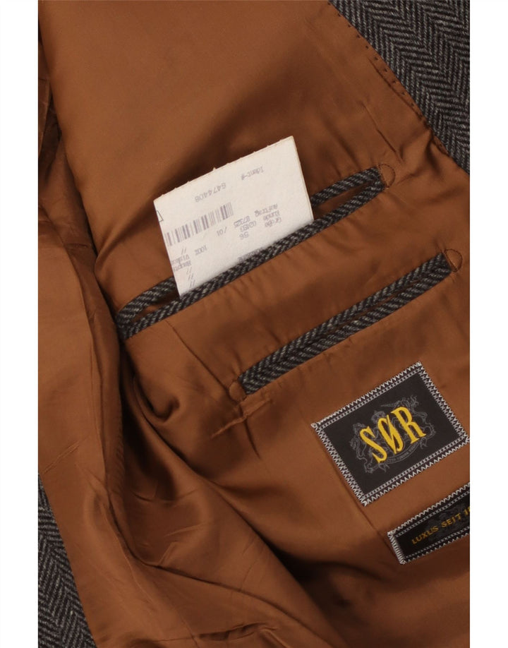 Jaqueta blazer masculina vintage com 2 botões IT 56 3XL lã espinha de peixe cinza