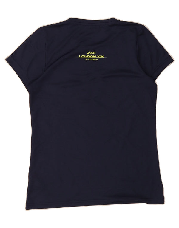 Camiseta feminina ASICS com estampa gráfica UK 10 pequena azul marinho poliéster