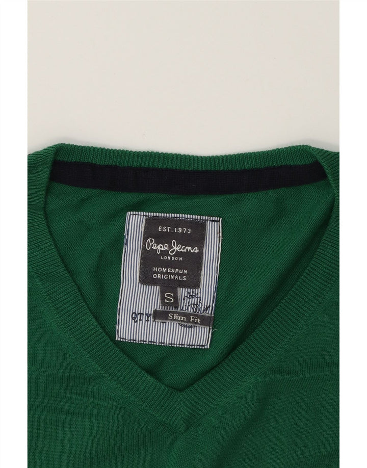 PEPE JEANS Mens Slim Fit V-Neck Jumper Sweater Small Green Cotton Vintage PEPE Jeans and Second-Hand PEPE Jeans from Messina Hembry 