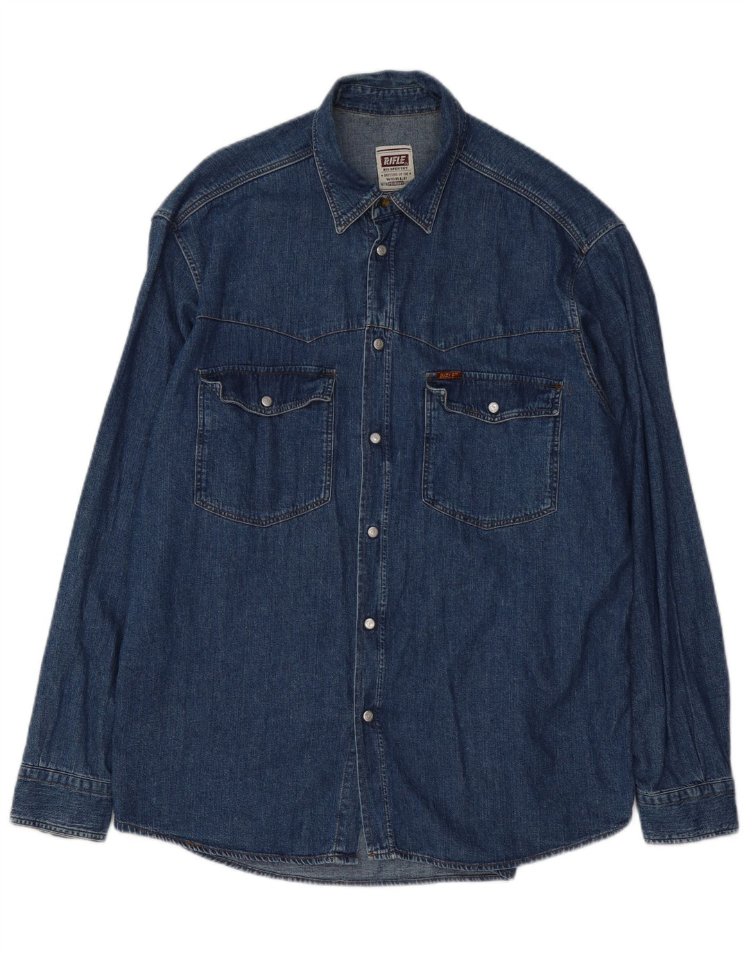 Camisa jeans masculina Rifle grande algodão azul