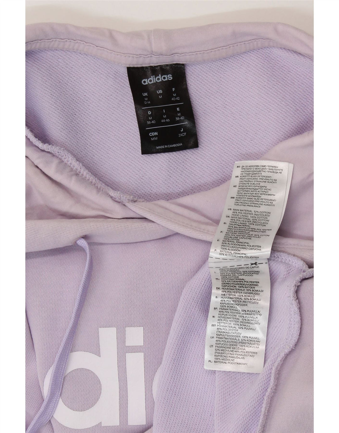 ADIDAS Womens Graphic Hoodie Jumper UK 12/14 Médio Roxo Algodão