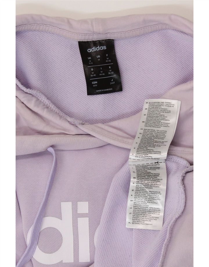 ADIDAS Womens Graphic Hoodie Jumper UK 12/14 Médio Roxo Algodão