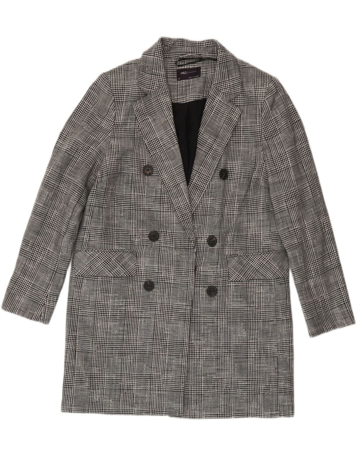 Casaco feminino Marks & Spencer com peito duplo Reino Unido 10 pequeno xadrez cinza
