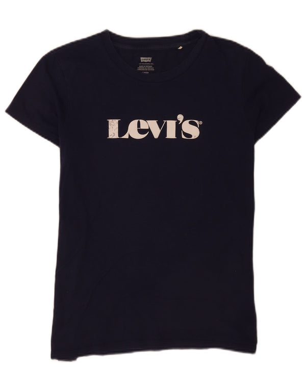 Camiseta feminina gráfica Levi's Top UK 10 pequeno algodão azul marinho