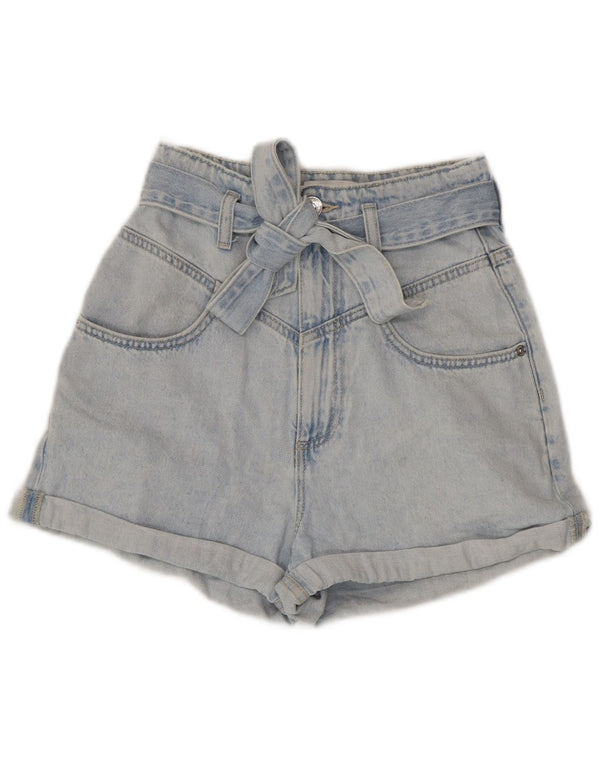 Shorts jeans feminino de cintura alta Zara EU 32 2XS W22 azul algodão