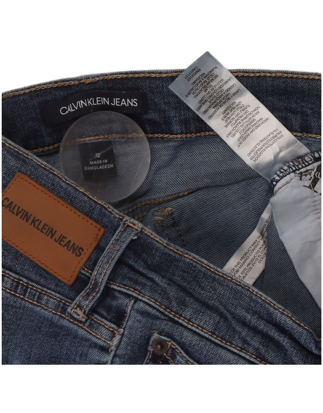 Calça jeans feminina CALVIN KLEIN cintura alta cortada EUA 12 grande W30 L26 azul