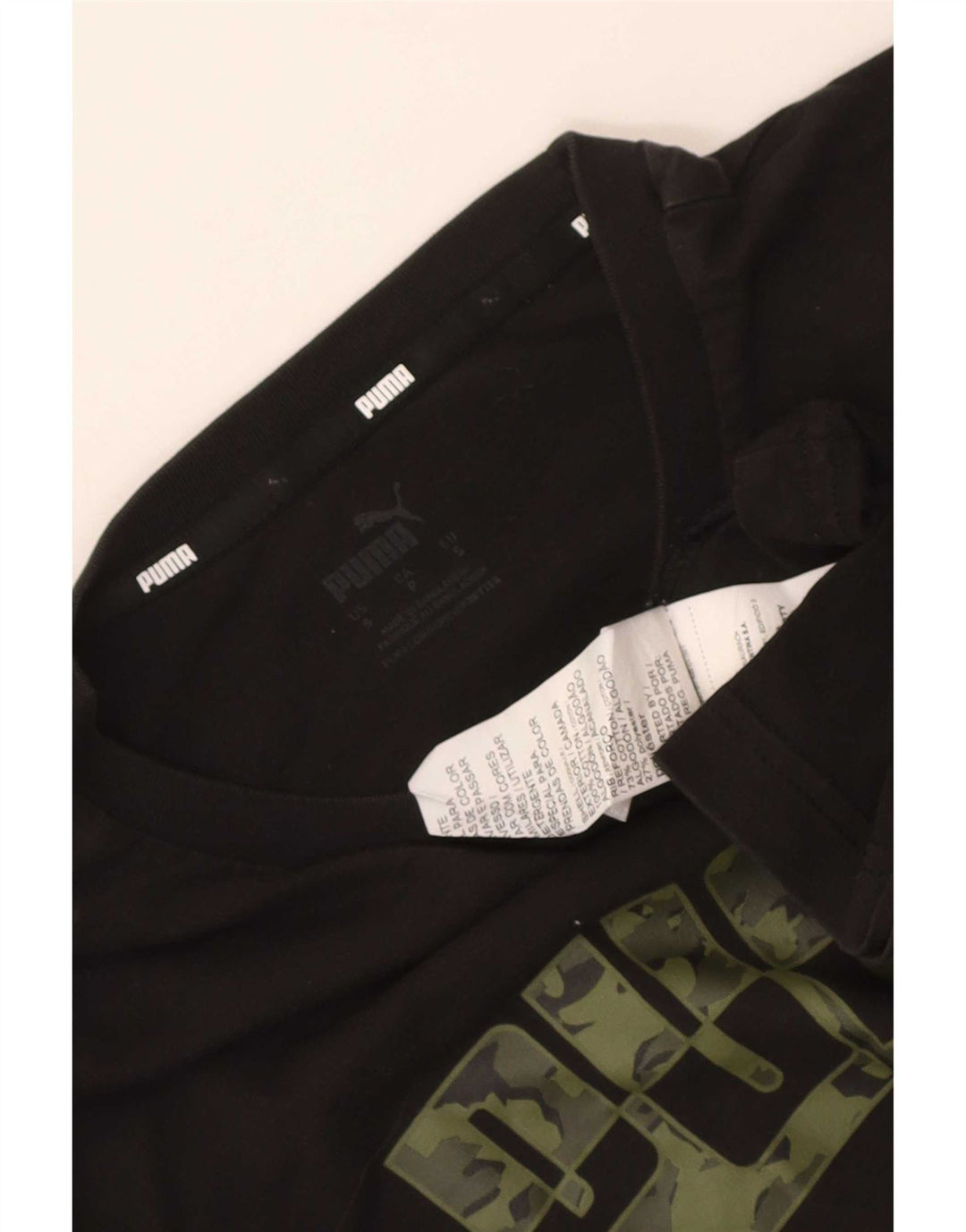 Puma Mens Graphic T-Shirt Top Pequeno Algodão Preto