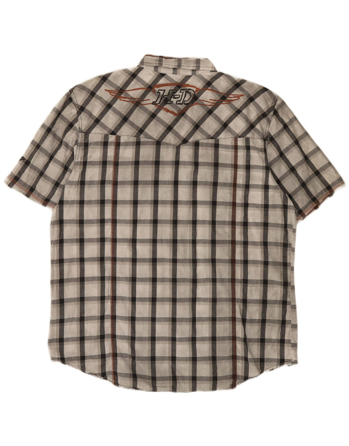 Camisa masculina gráfica Harley Davidson de manga curta XL cinza xadrez algodão