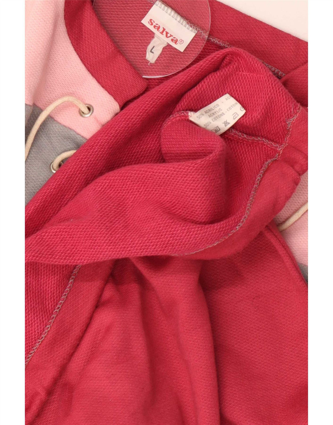 Camisola oversized feminina vintage Reino Unido 16 grande bloco colorido vermelho
