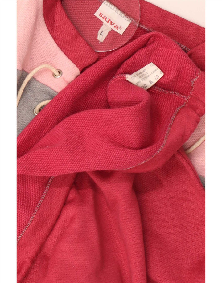 Camisola oversized feminina vintage Reino Unido 16 grande bloco colorido vermelho