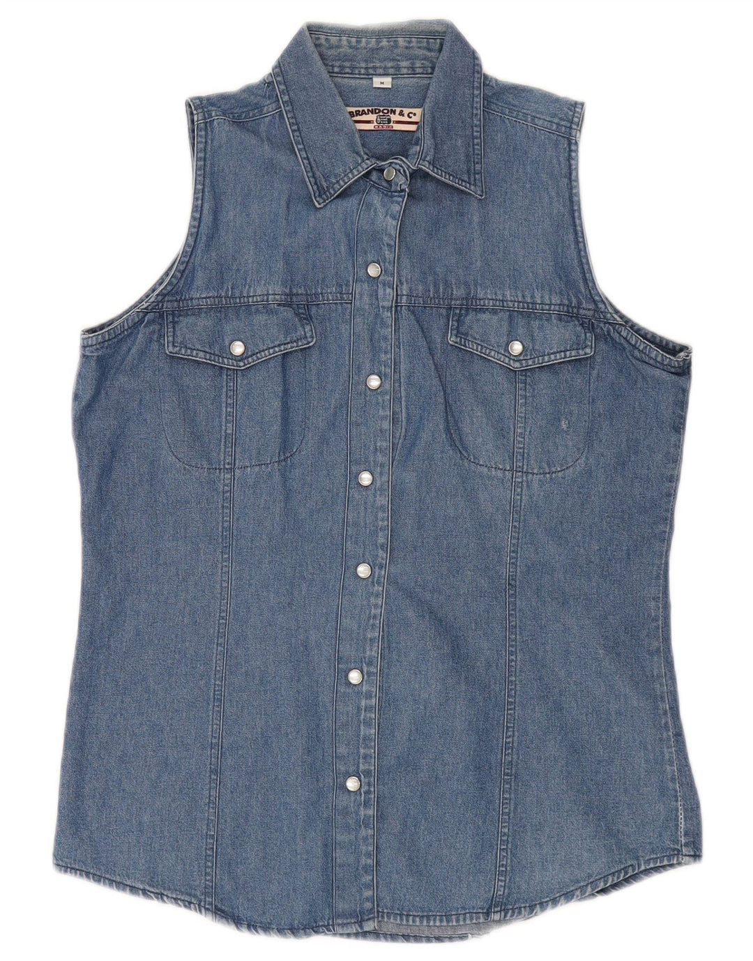 Camisa jeans feminina sem mangas Brandon & C Reino Unido 14 azul médio