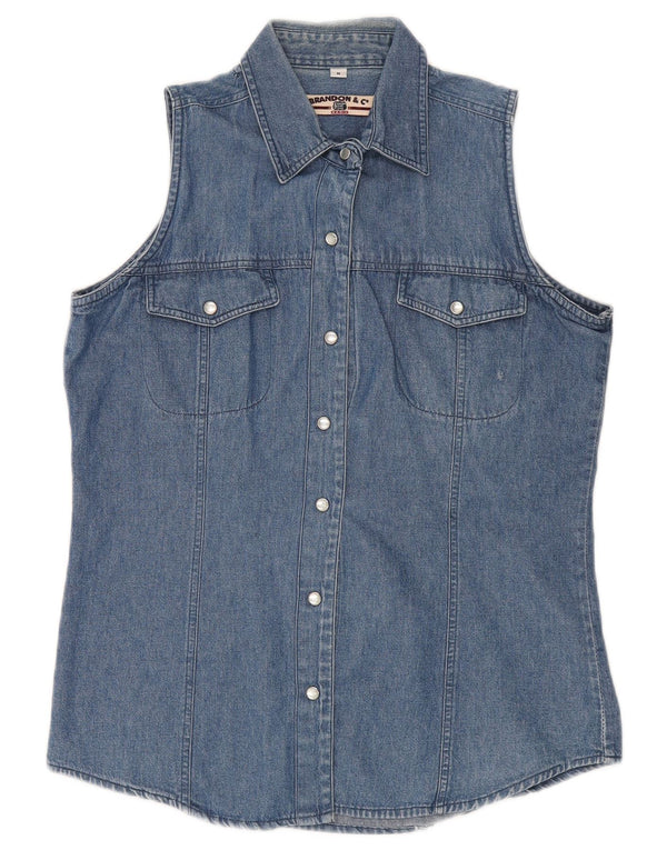 Camisa jeans feminina sem mangas Brandon & C Reino Unido 14 azul médio
