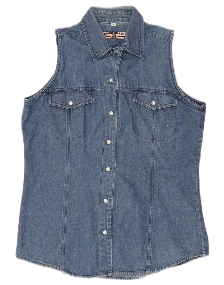 Camisa jeans feminina sem mangas Brandon & C Reino Unido 14 azul médio