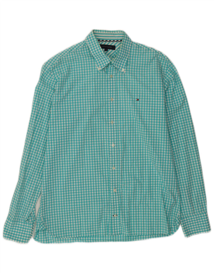 Camisa masculina Tommy Hilfiger grande algodão guingão turquesa