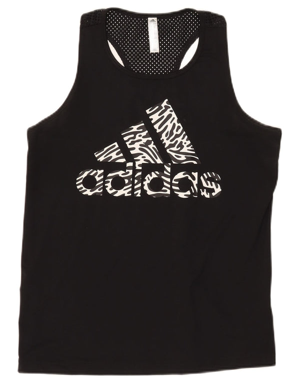 ADIDAS Womens Graphic Vest Top UK 12/14 Médio Preto Poliéster